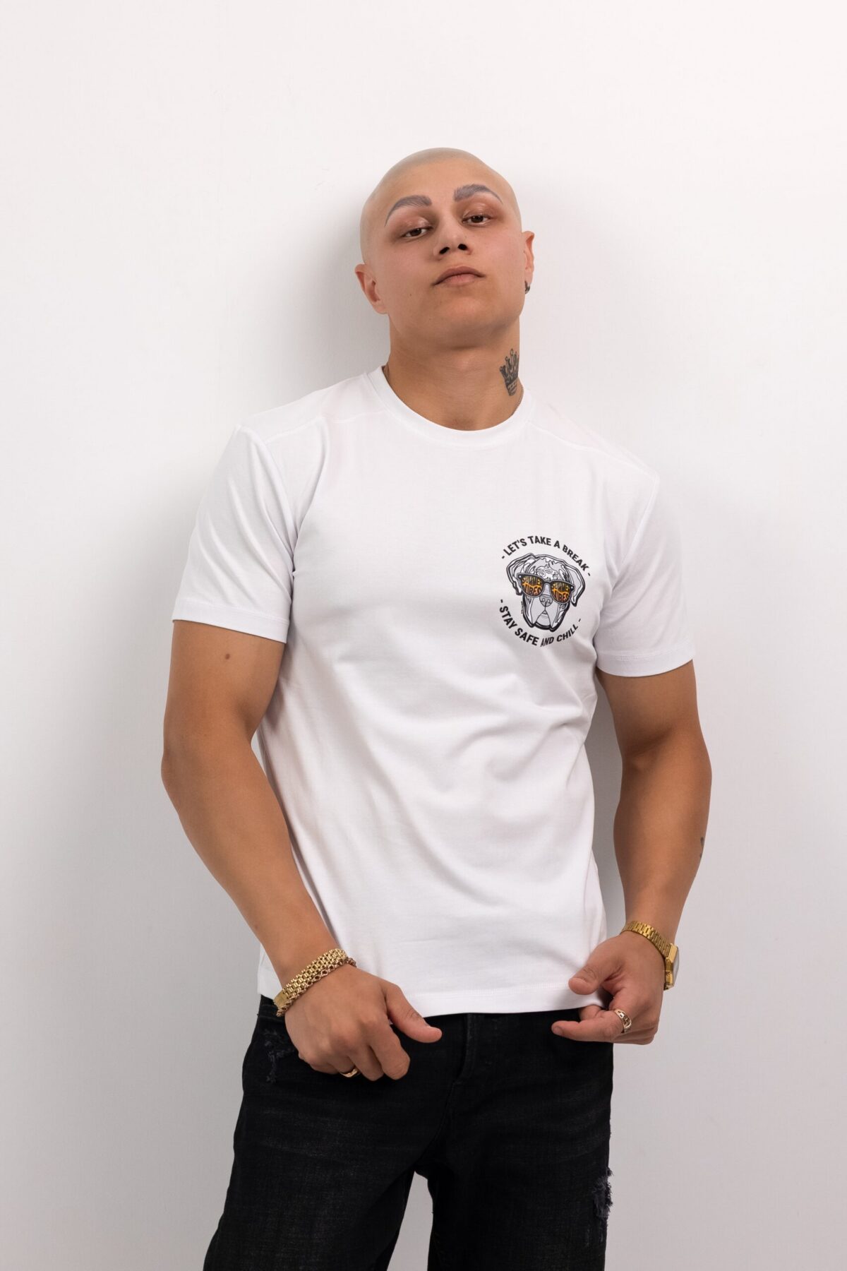 Koszulka męska biała streetwear Cane Corso slim fit bawełna 180g