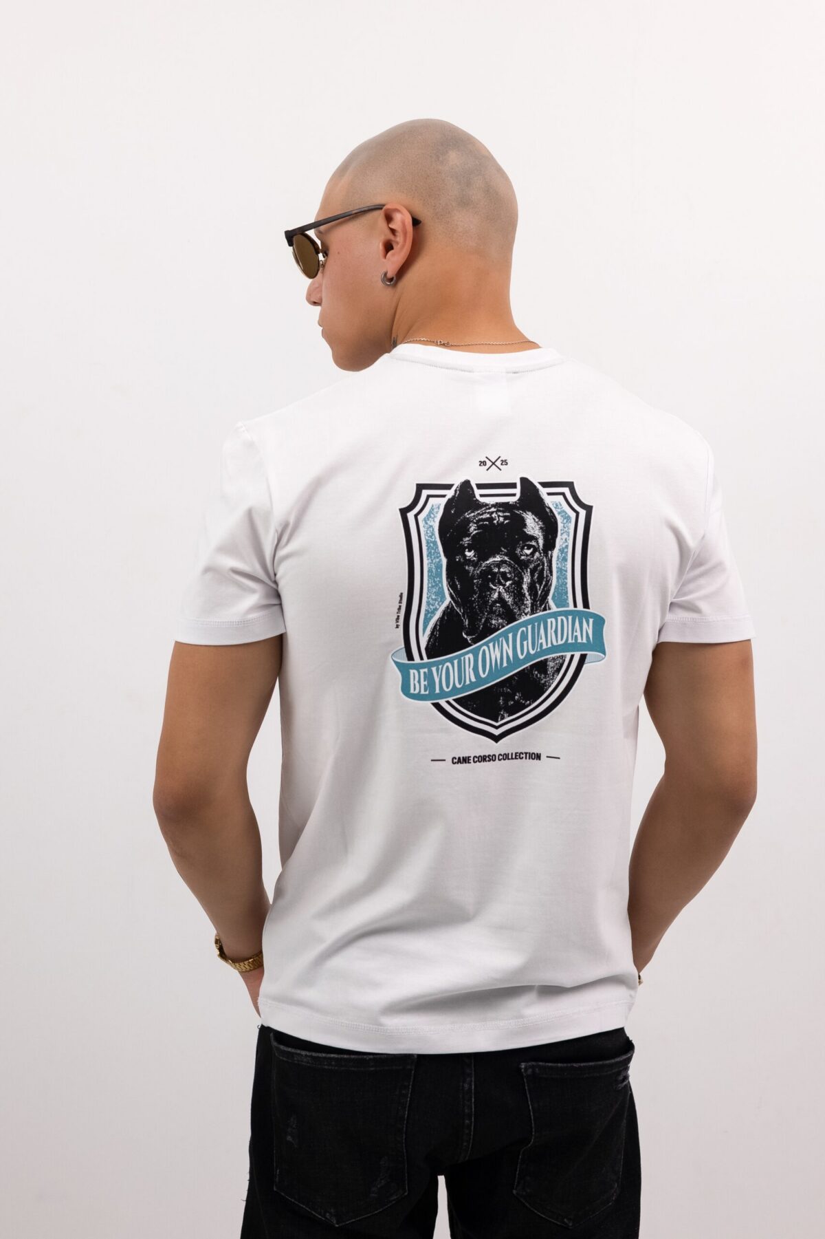 Streetwear koszulka męska biała CORSO „BE YOUR OWN GUARDIAN” bawełna 180g