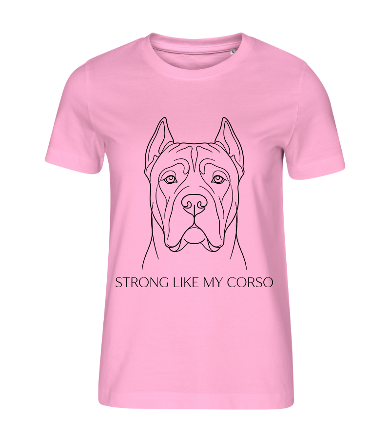 CORSO Koszulka Damska Cane Corso STRONG LIKE MY CORSO – 100% bawełna 190 g/m², różowa lub biała