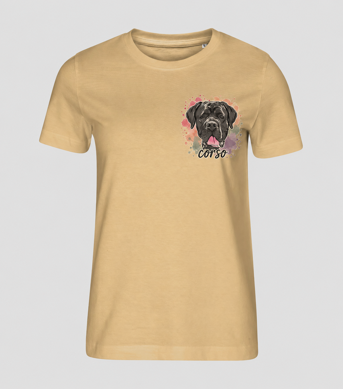 CORSO T-Shirt Gentle – koszulka damska Cane Corso, bawełna 190 g/m², kremowa i czarna