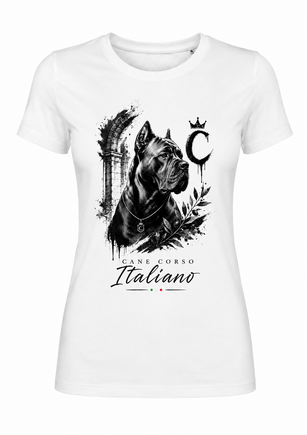 CORSO Cane Corso Italiano — Koszulka Damska Bezszwowa, 100% Bawełna, 190 g/m²